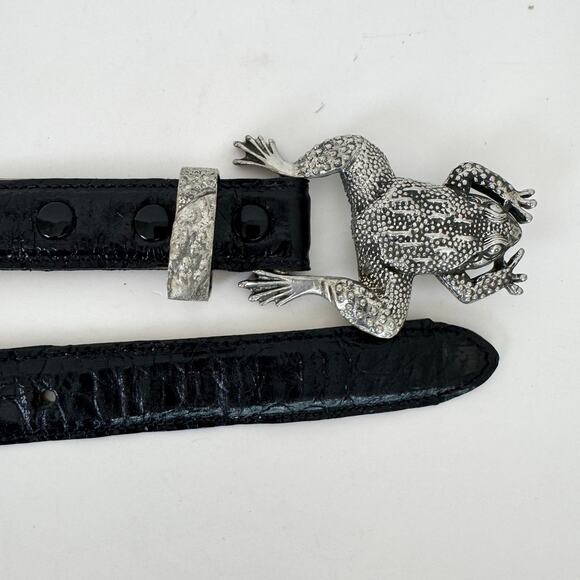 Hartnell Silver Frog Buckle w/ Leatherock Croc-Embossed Leather Belt S Vtg 1998 main image 9